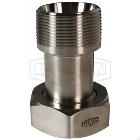 Dixon Sanitary Adapter, 1-1/2 in Nominal, Plain Bevel Seat x MNPT with Hex Nut End Style, 304 SS 14-19-G150